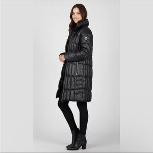 GUESS Womens Quilted Puffer Long Real Down Winter Jacket Coat Black Large